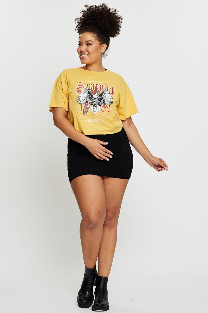 Yellow Crop T-Shirt World Tour Short Sleeve Cotton Semi For Women By You And All