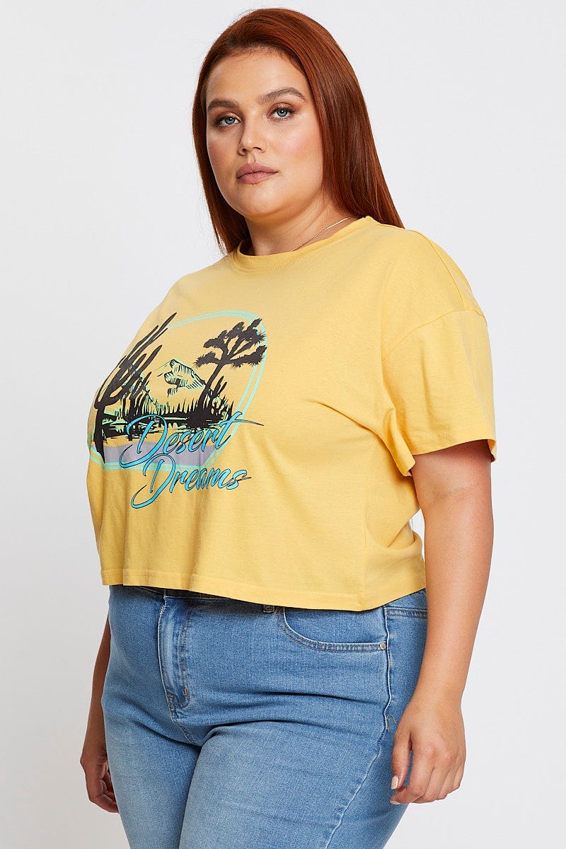 Yellow Short Sleeve Desert Dreams Semi Crop T Shirt For Women By You And All