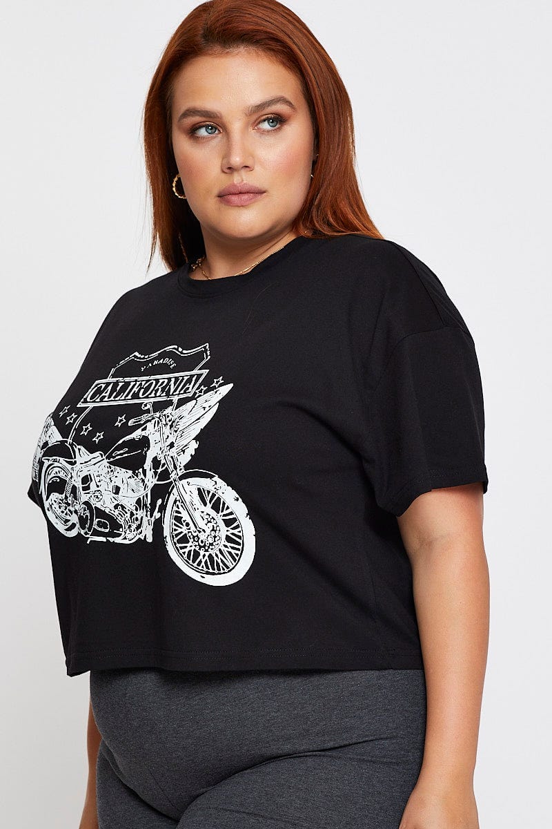 Black Short Sleeve Cali Harley T Shirt For Women By You And All
