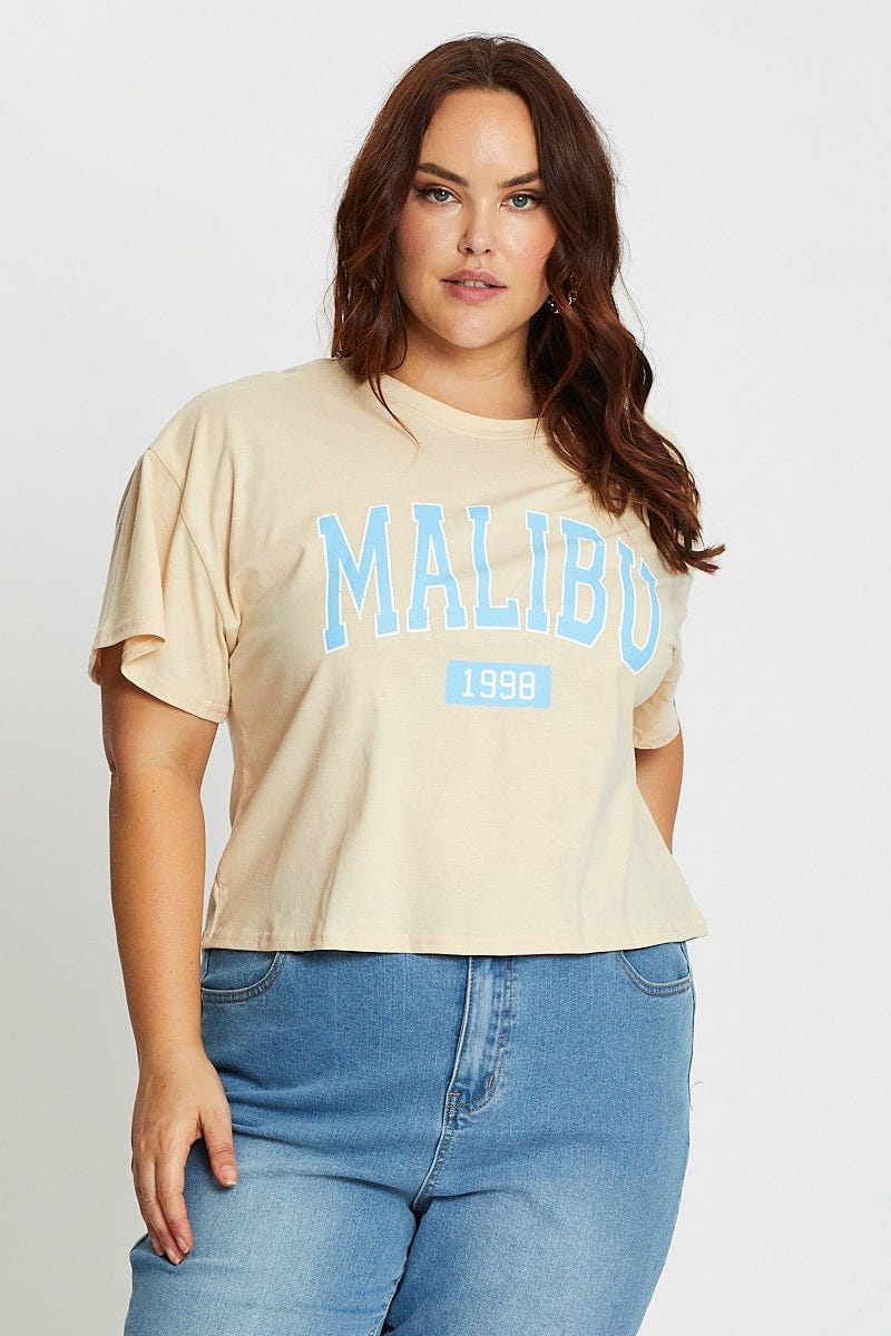 Nude Short Sleeve Malibu Semi Crop Sand T Shirt For Women By You And All