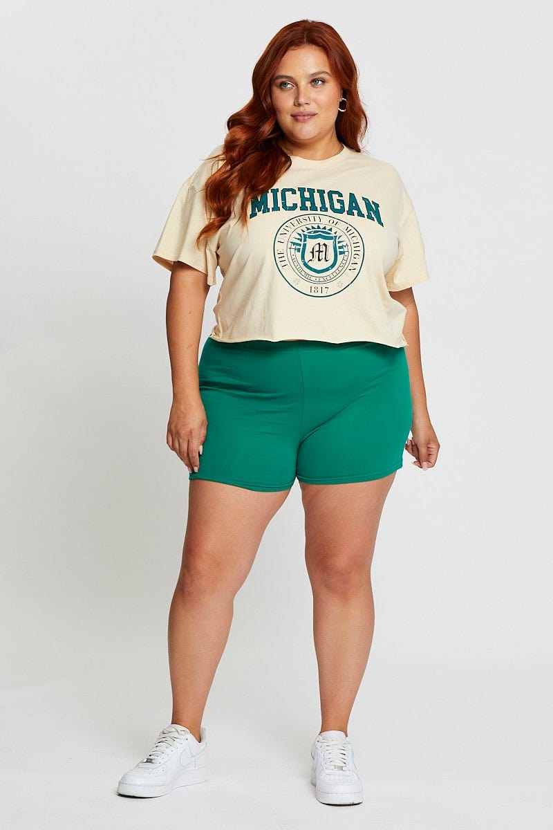 White Crop T-Shirt Michigan Short Sleeve Cotton Semi For Women By You And All