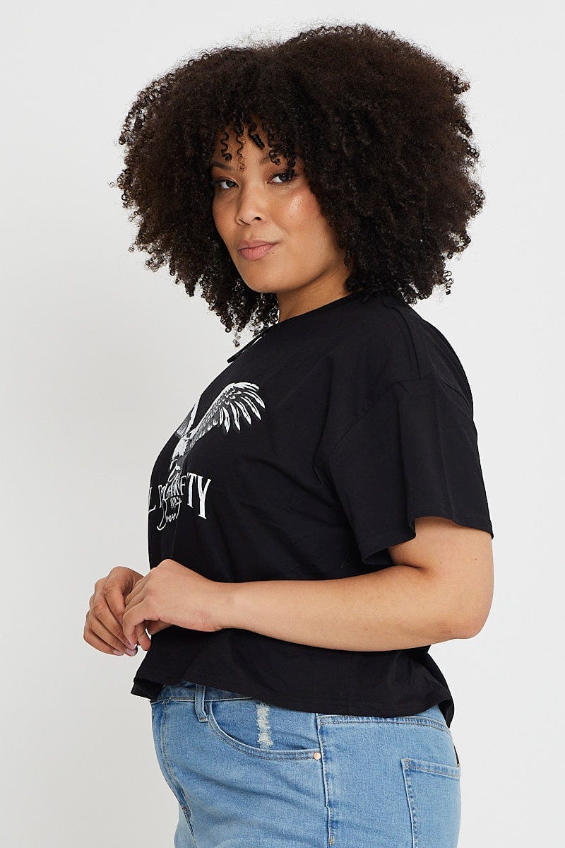 Black Short Sleeve Semi Crop Salt Lake T Shirt For Women By You And All