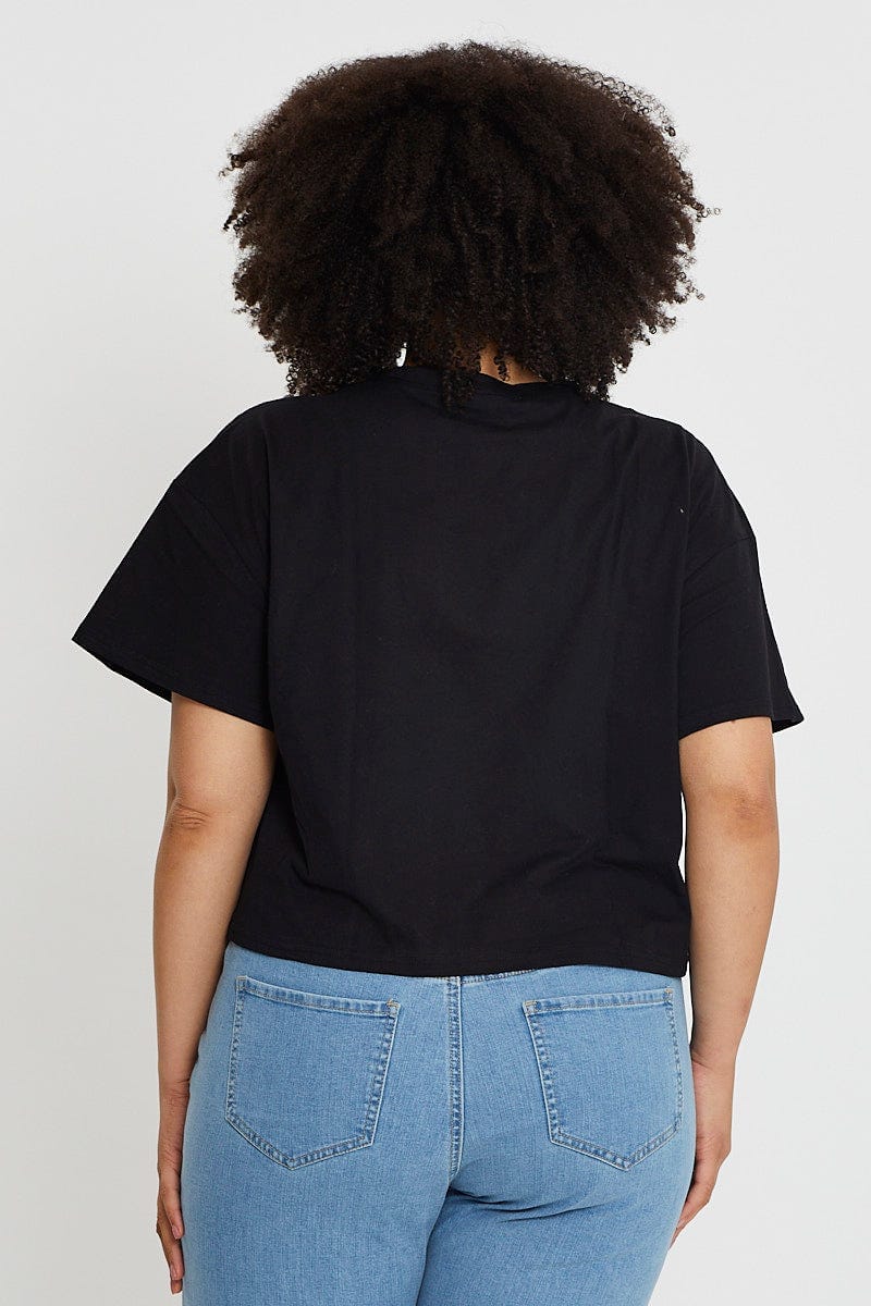 Black Short Sleeve Semi Crop Salt Lake T Shirt For Women By You And All