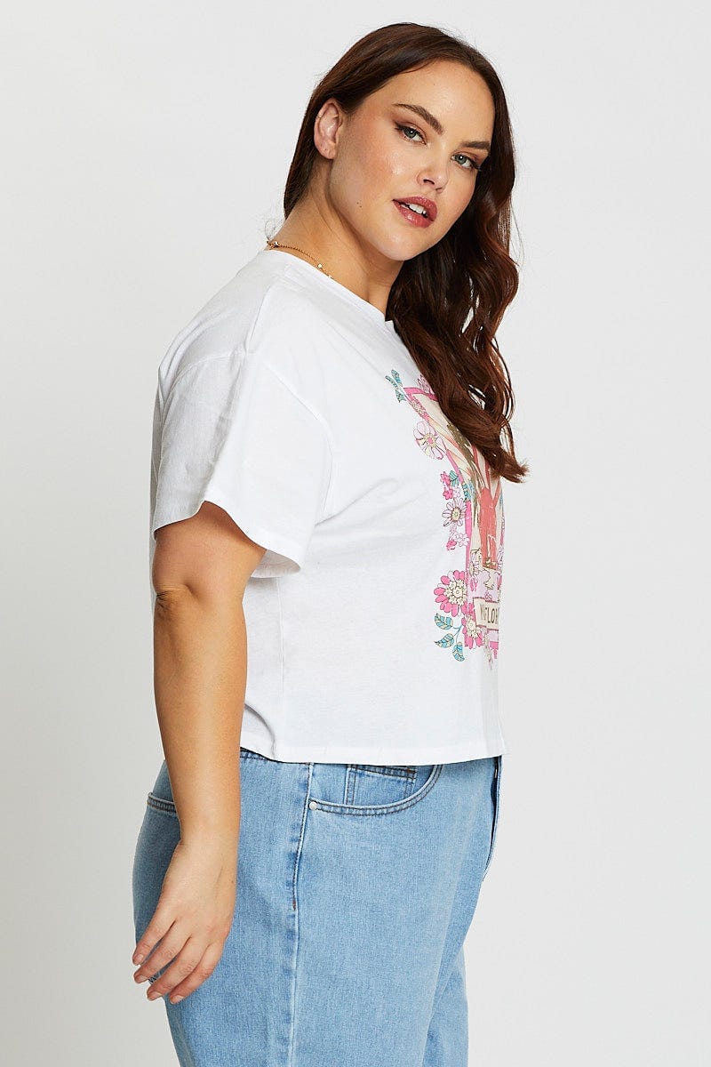 White Short Sleeve Miami White Semi Crop T Shirt For Women By You And All