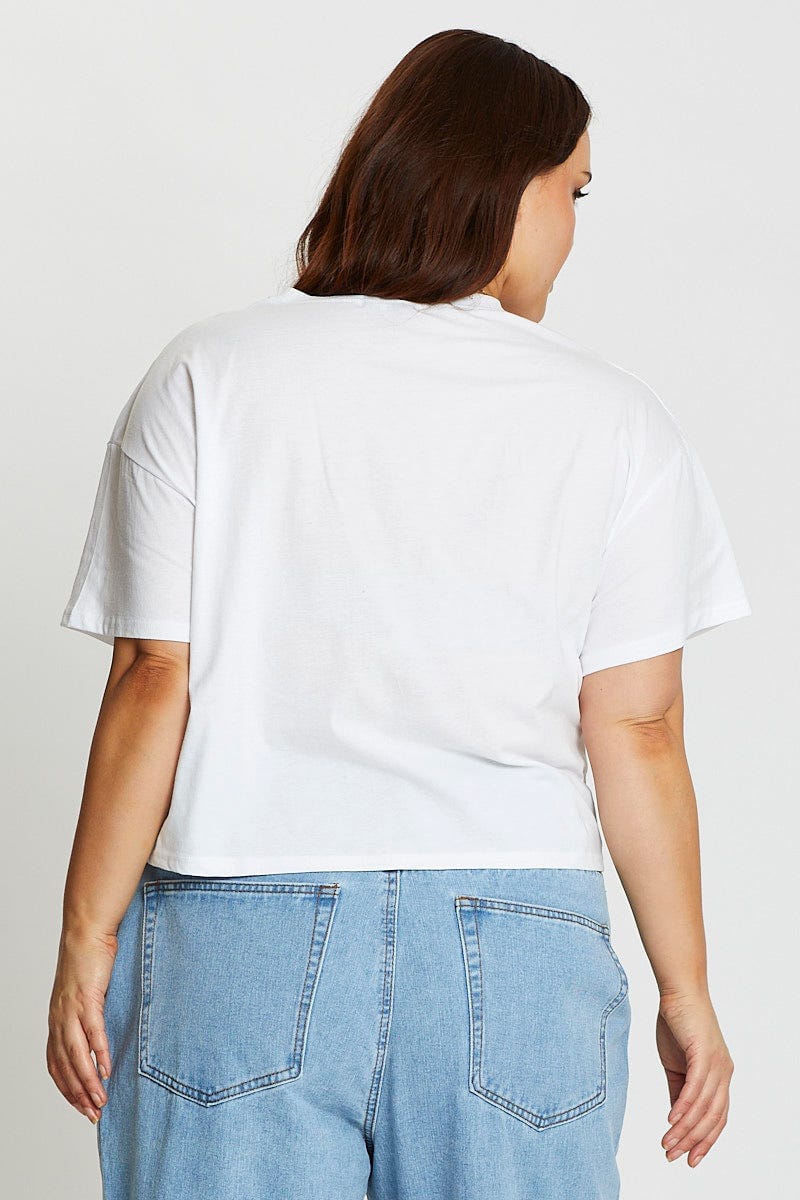 White Short Sleeve Miami White Semi Crop T Shirt For Women By You And All