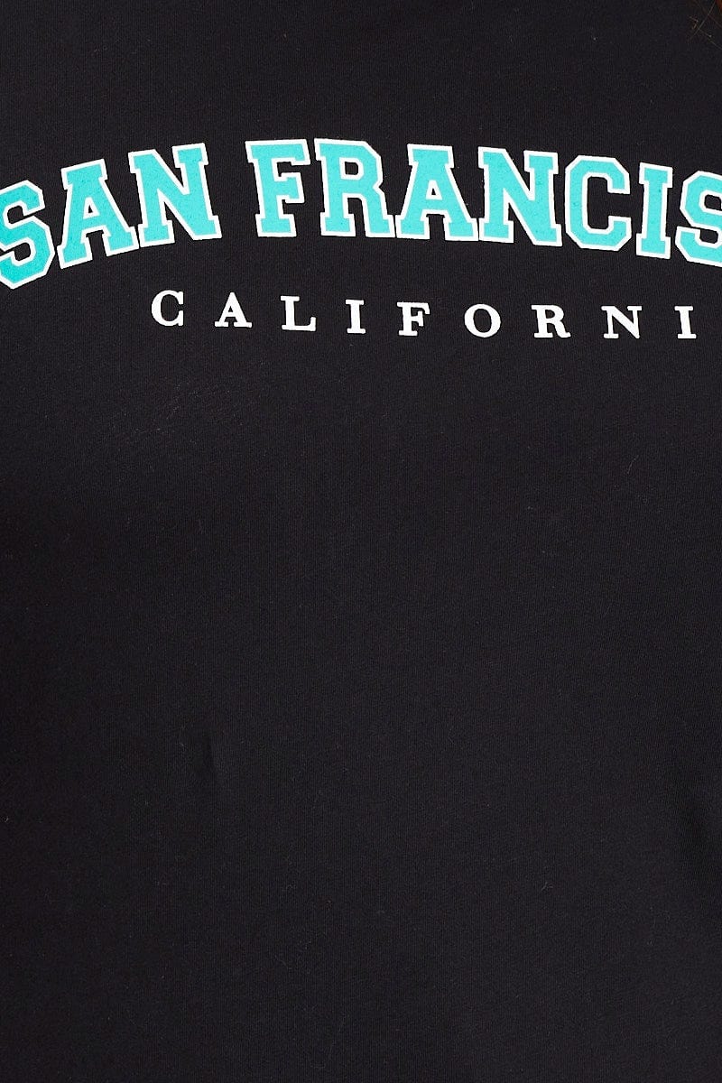 Black Sleeve T-Shirt San Francisco Embroidered Short For Women By You And All