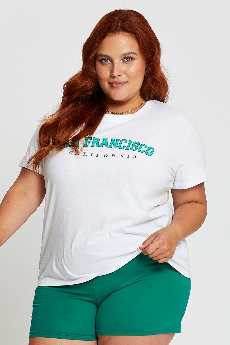 White Sleeve T-Shirt San Francisco Embroidered Short For Women By You And All