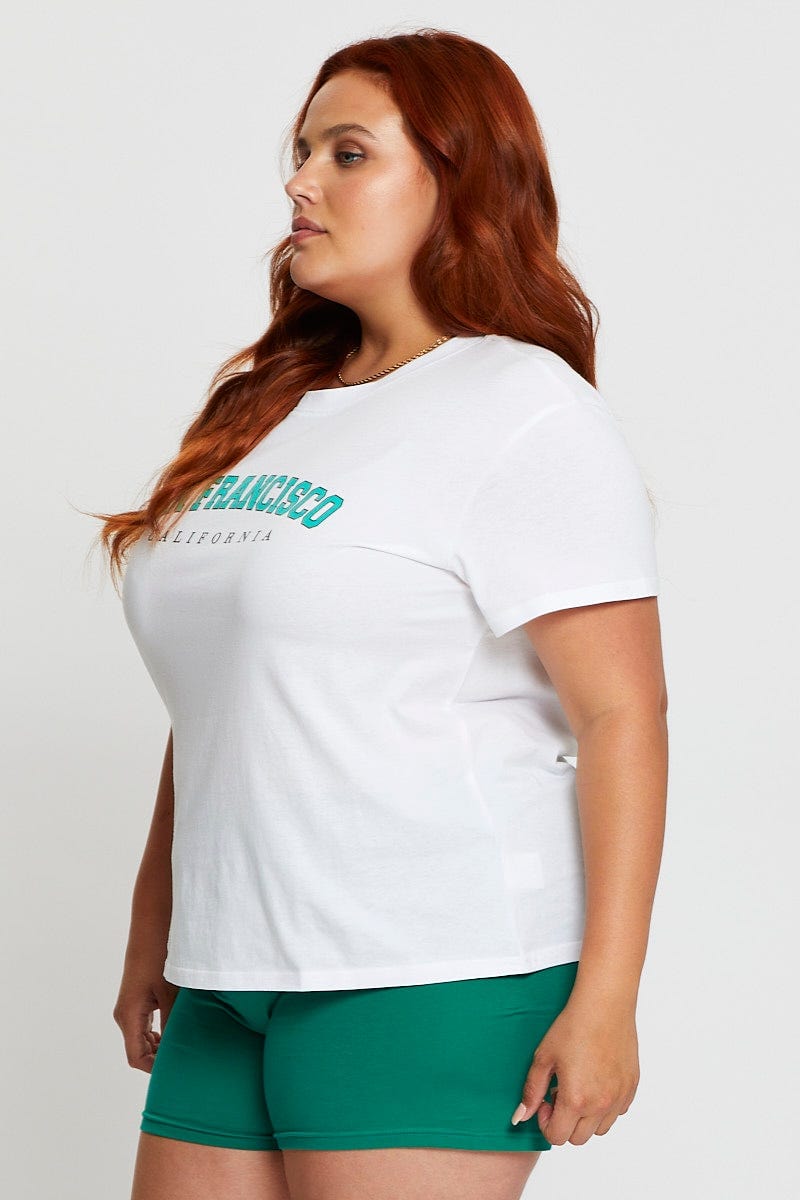 White Sleeve T-Shirt San Francisco Embroidered Short For Women By You And All