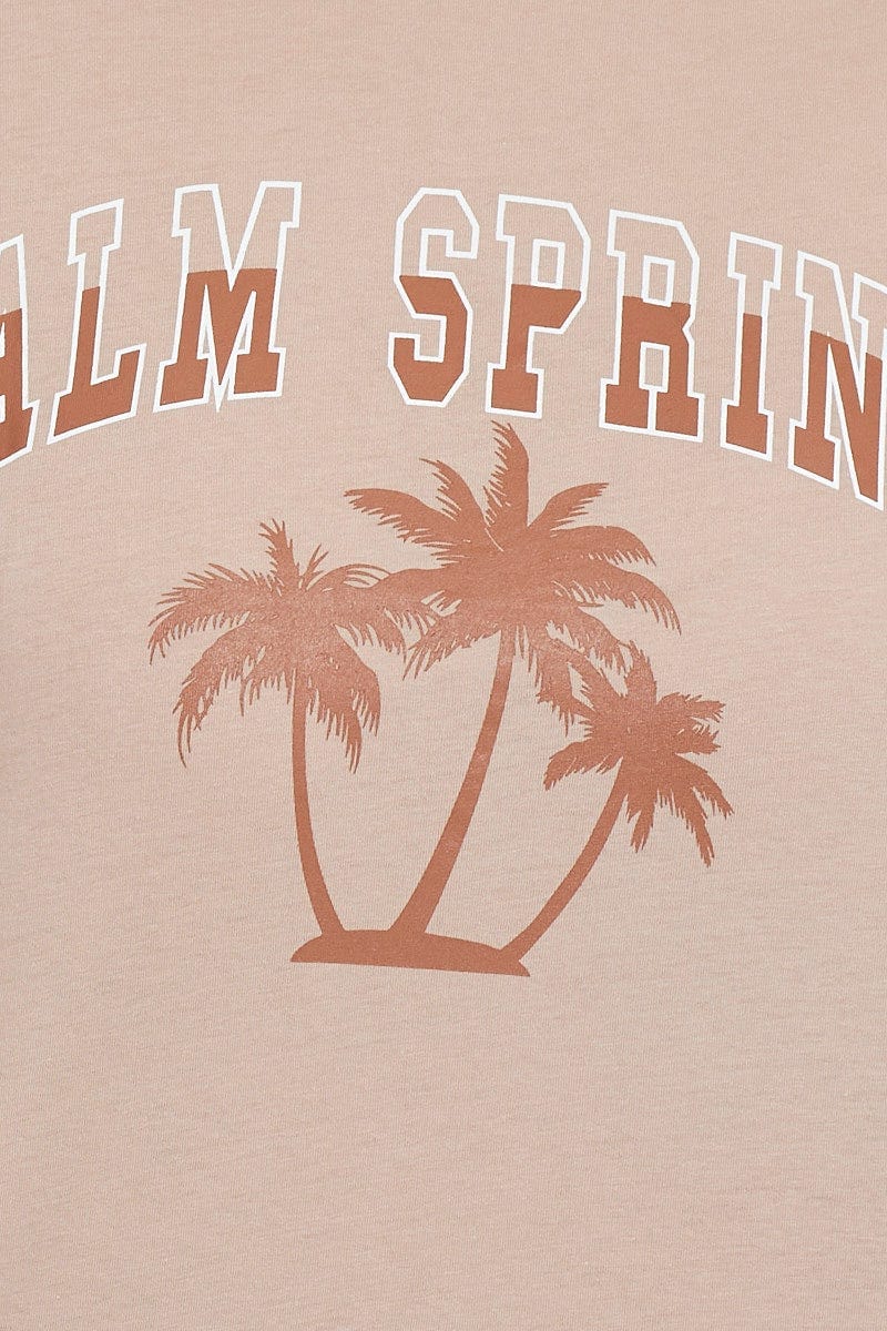 Brown Graphic T-Shirt Palm Tree Short Sleeve Cotton For Women By You And All