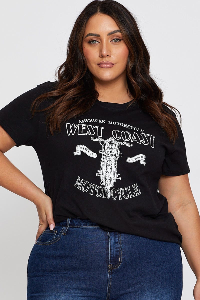 Black Graphic T-Shirt West Coast Short Sleeve Cotton For Women By You And All