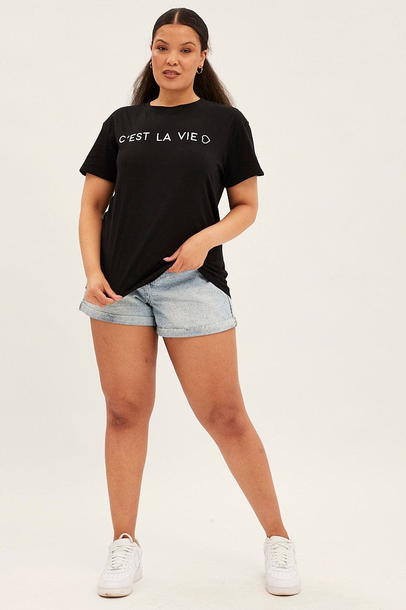 Black Short Sleeve Cest La Vie Regular T Shirt for YouandAll Fashion