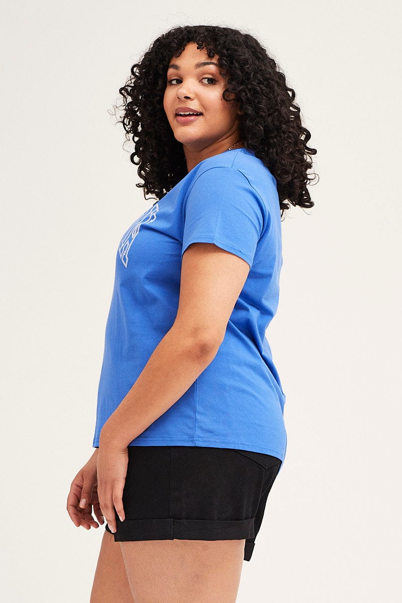 Mid Blue Graphic Short Sleeve Regular T Shirt for Women by You + All