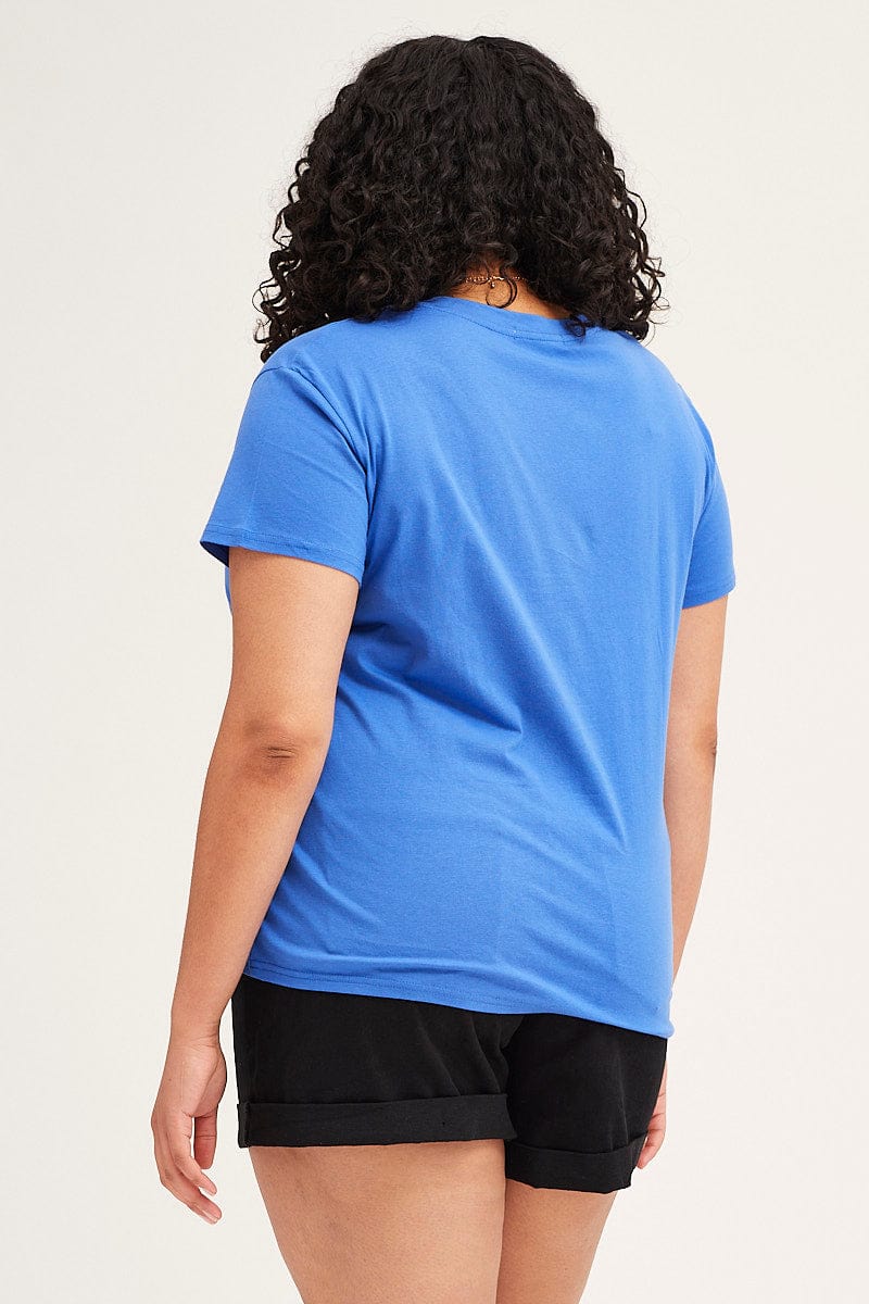 Mid Blue Graphic Short Sleeve Regular T Shirt for Women by You + All