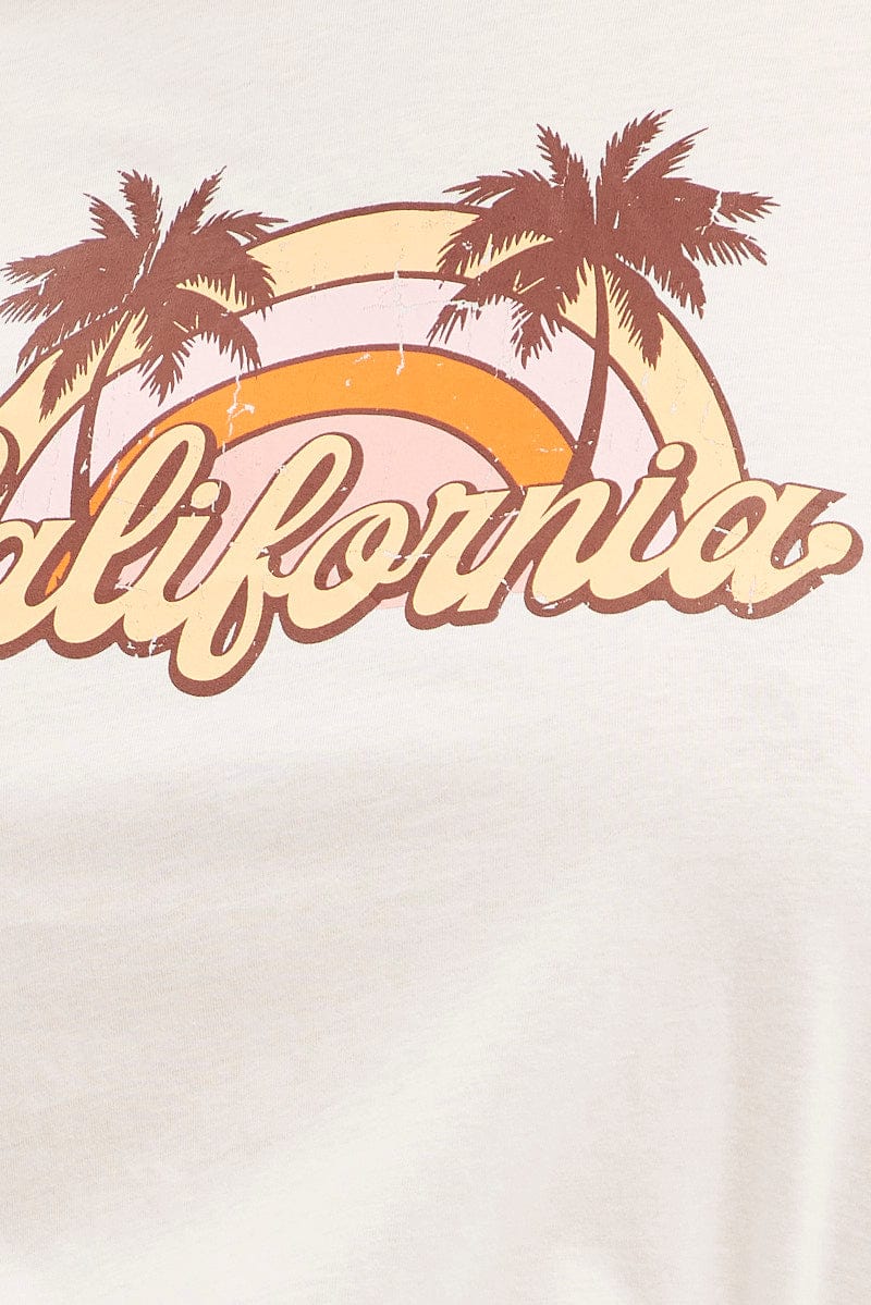 White Short Sleeve California Trees Crop T-Shirt for YouandAll Fashion