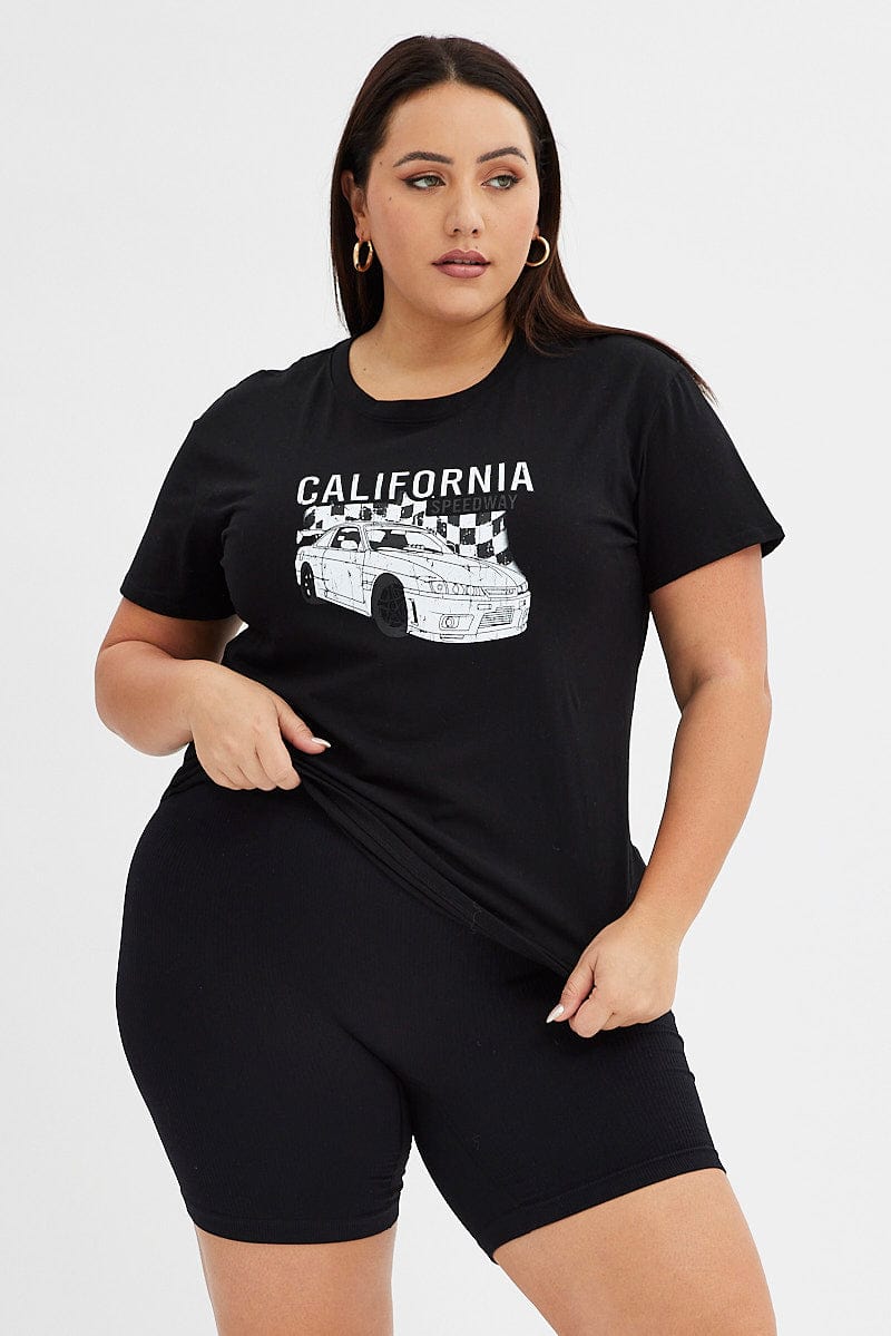 Black Graphic T-Shirt California Speedway Short Sleeve for YouandAll Fashion