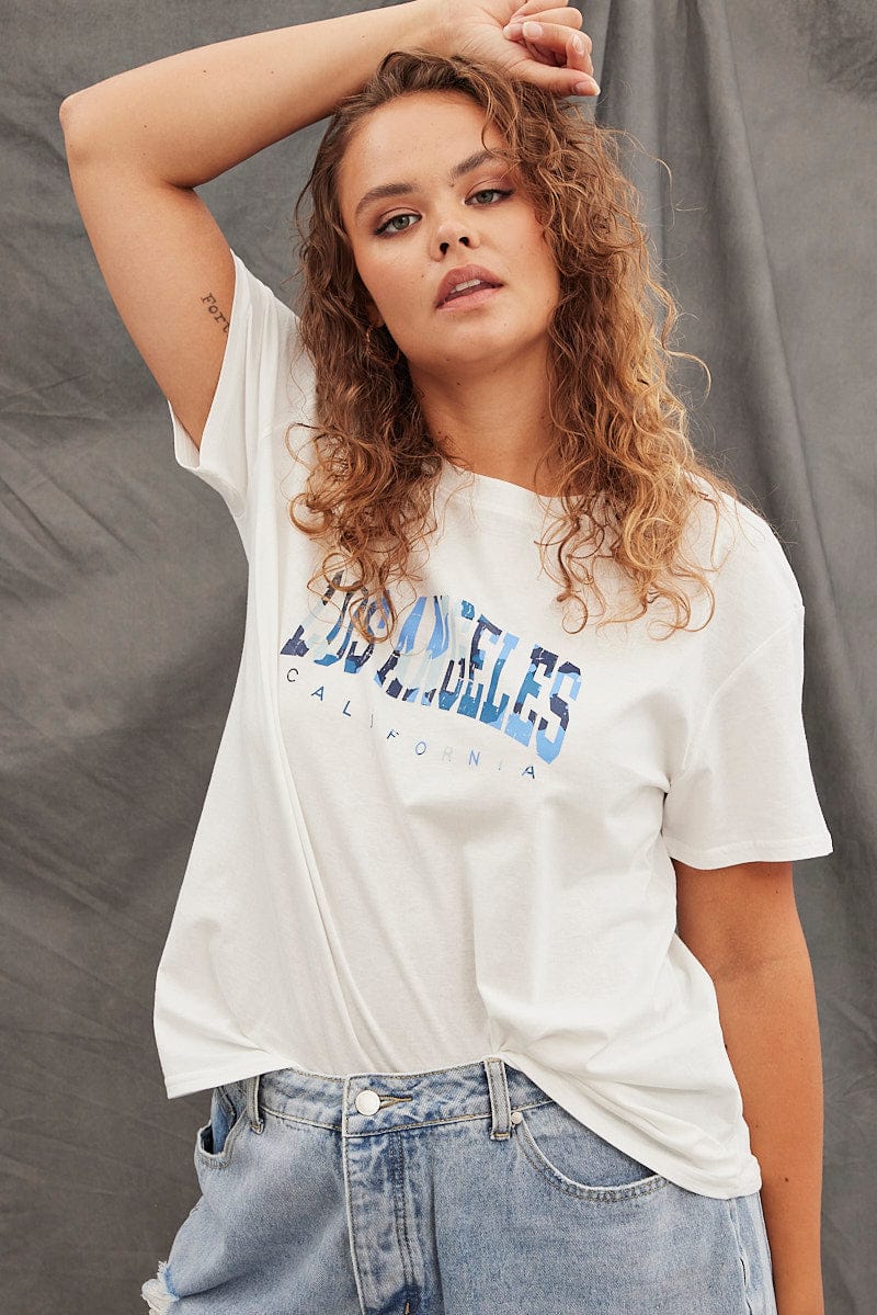 White Graphic T-Shirt Los Angeles Camo Cotton Crop for YouandAll Fashion