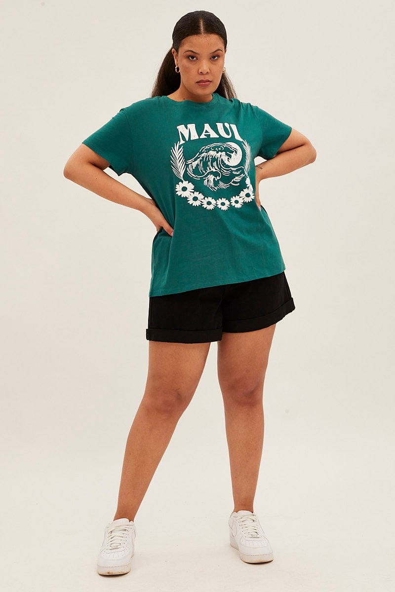 Green Graphic T-Shirt Maui Cotton for YouandAll Fashion