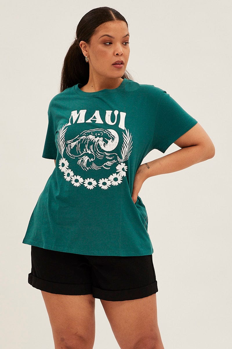 Green Graphic T-Shirt Maui Cotton for YouandAll Fashion