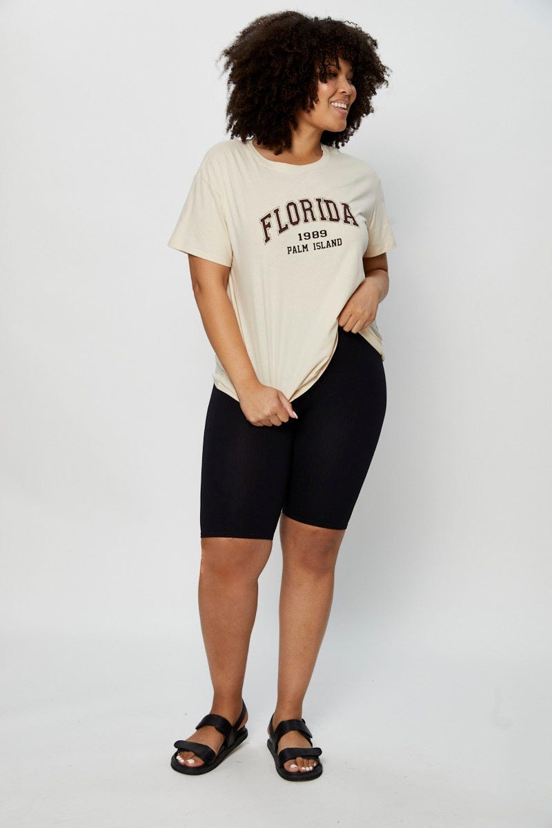 Camel Placement Cotton T-Shirt Florida Embroidered Short Sleeve for Women by You and All