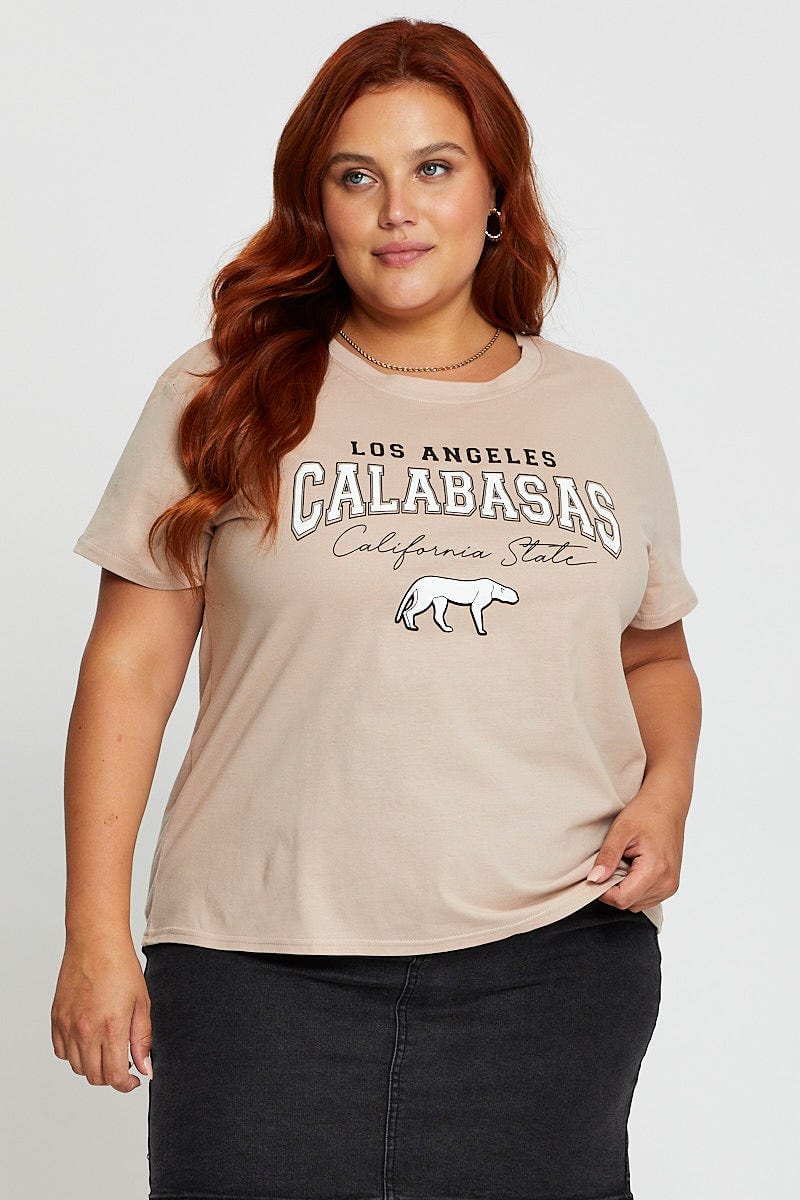 Pink Graphic T-Shirt Calabasas Short Sleeve Cotton For Women By You And All