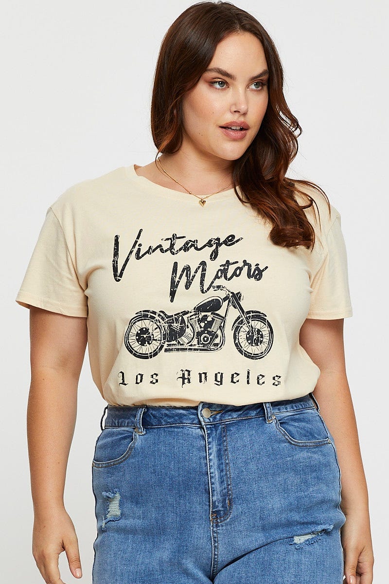 Nude Graphic T-Shirt Vintage Motors Short Sleeve Cotton For Women By You And All