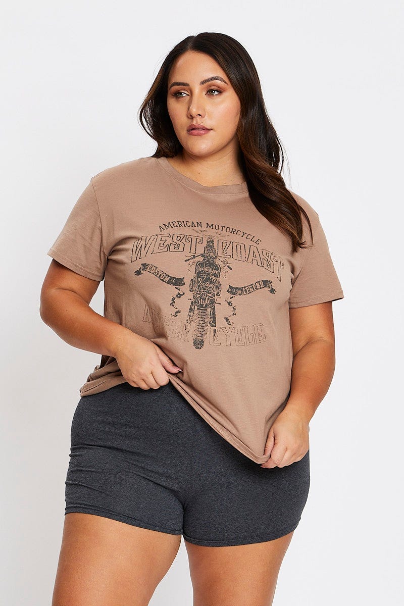 Brown Short Sleeve West Coast Regular T Shirt For Women By You And All