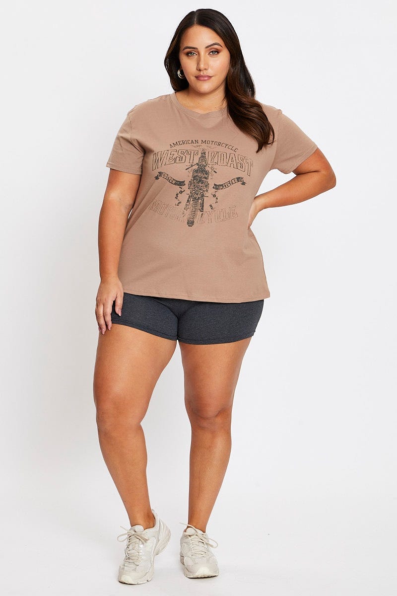 Brown Short Sleeve West Coast Regular T Shirt For Women By You And All