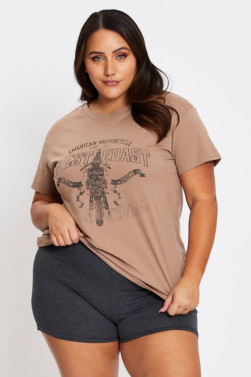 Brown Short Sleeve West Coast Regular T Shirt For Women By You And All