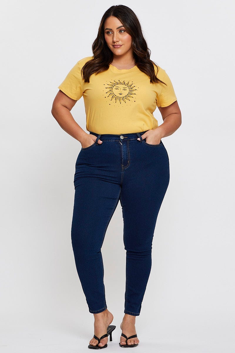 Yellow Graphic T-Shirt Radiant Sun Short Sleeve Cotton For Women By You And All