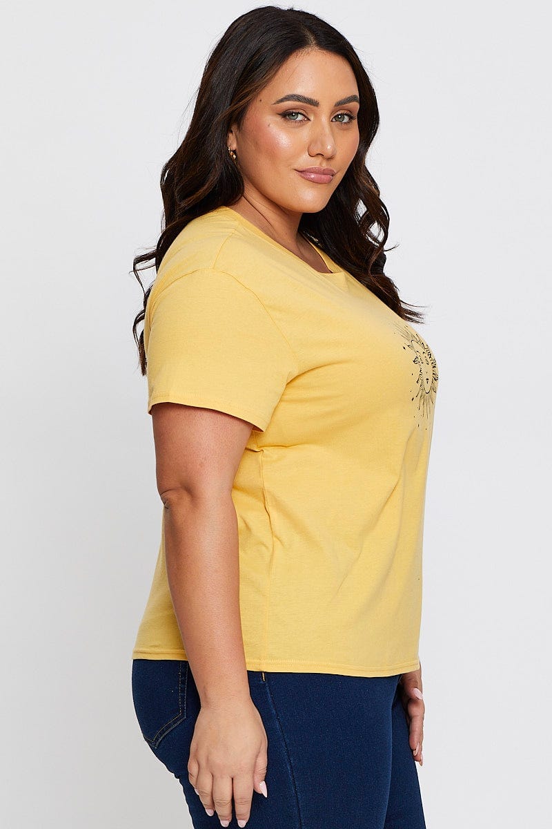 Yellow Graphic T-Shirt Radiant Sun Short Sleeve Cotton For Women By You And All