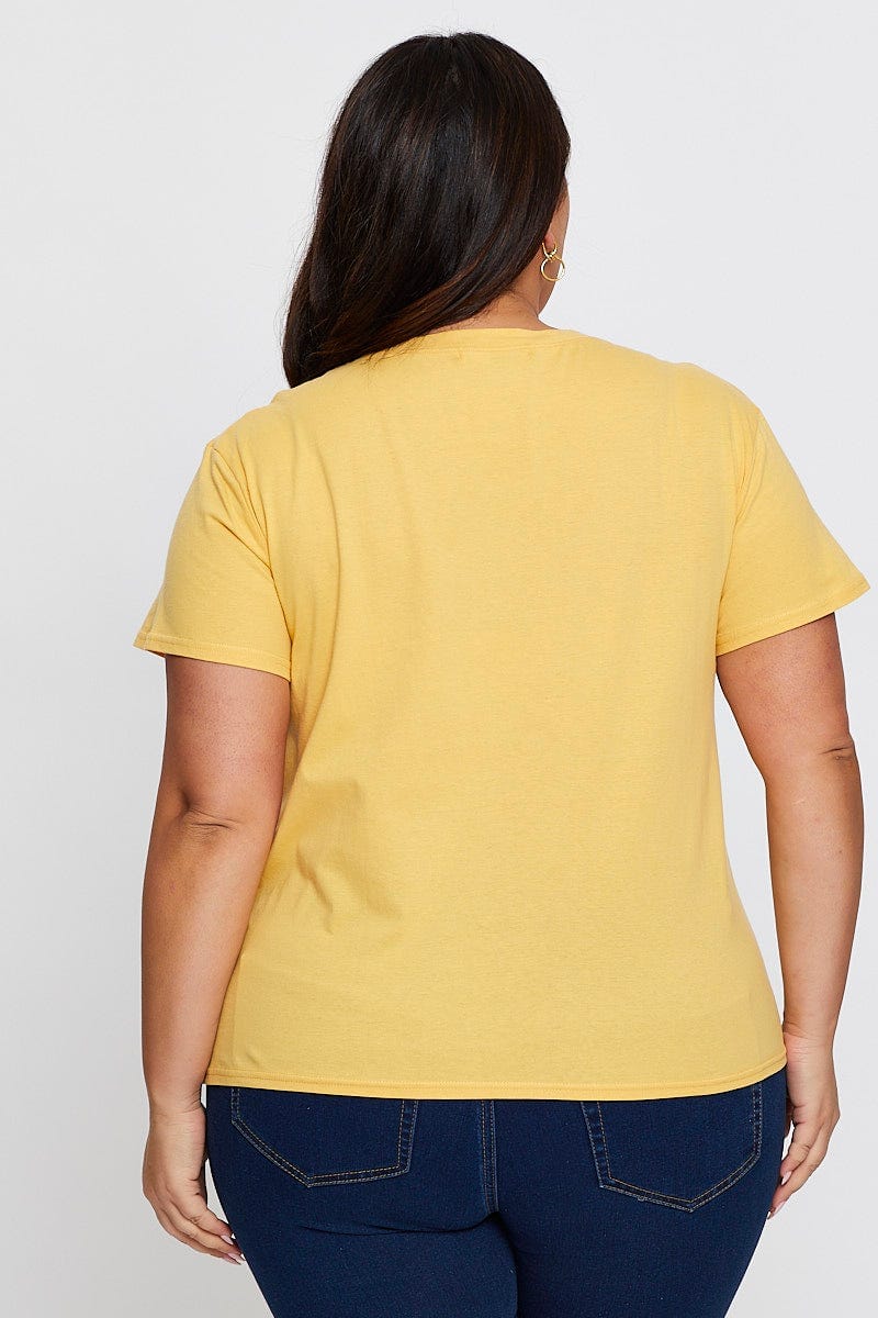 Yellow Graphic T-Shirt Radiant Sun Short Sleeve Cotton For Women By You And All