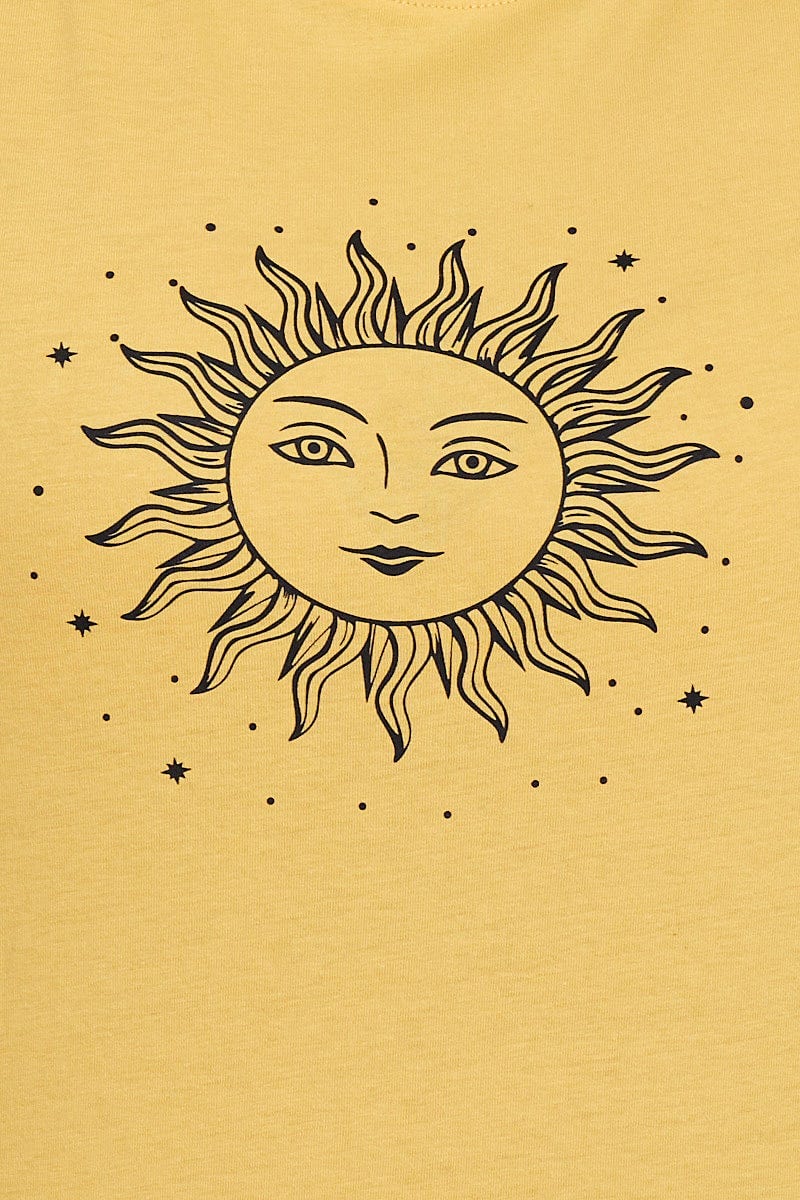 Yellow Graphic T-Shirt Radiant Sun Short Sleeve Cotton For Women By You And All