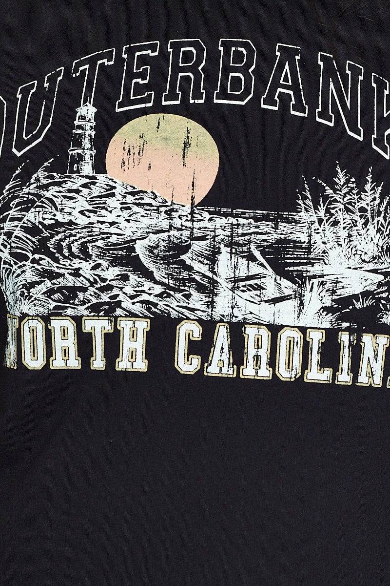 Black Graphic T-Shirt North Carolina Short Sleeve Cotton For Women By You And All