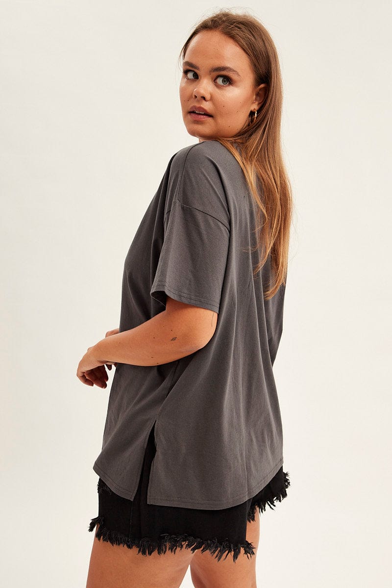 Grey Short Sleeve Side Split Sunrise T-Shirt for YouandAll Fashion
