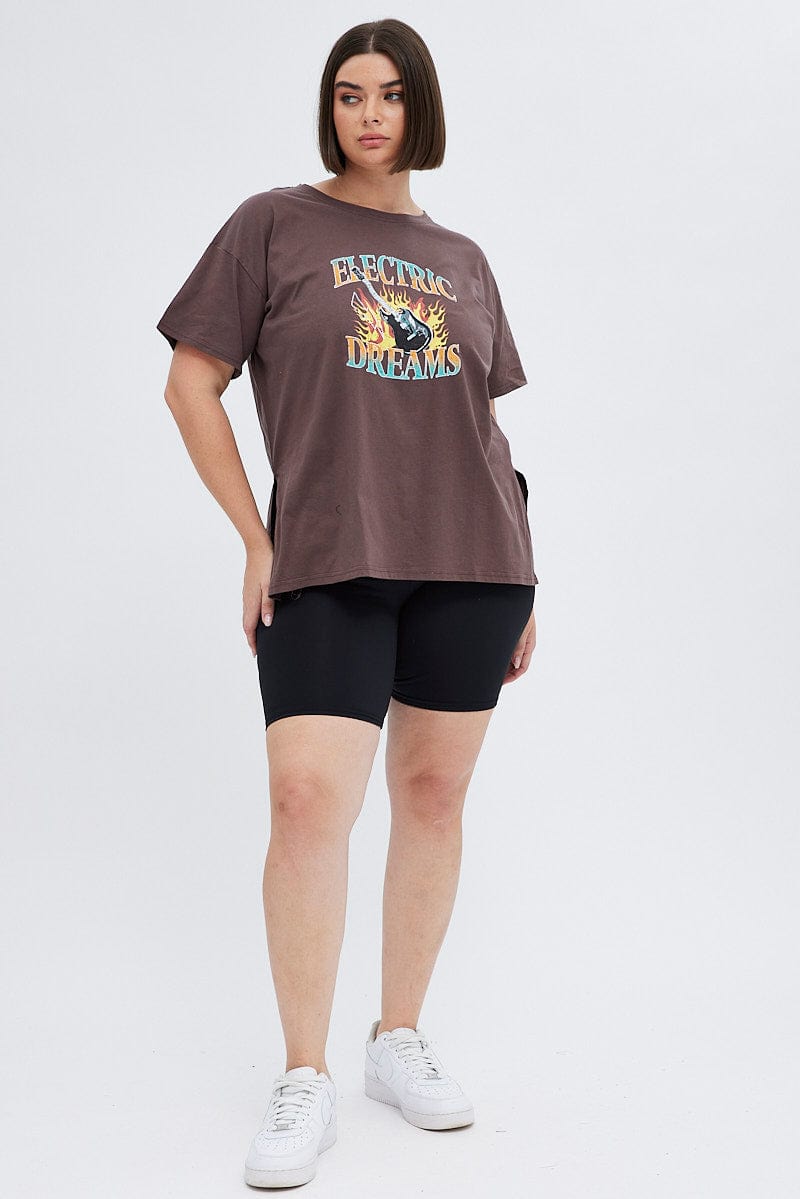 Brown Graphic T-Shirt Electric Dreams Print for YouandAll Fashion