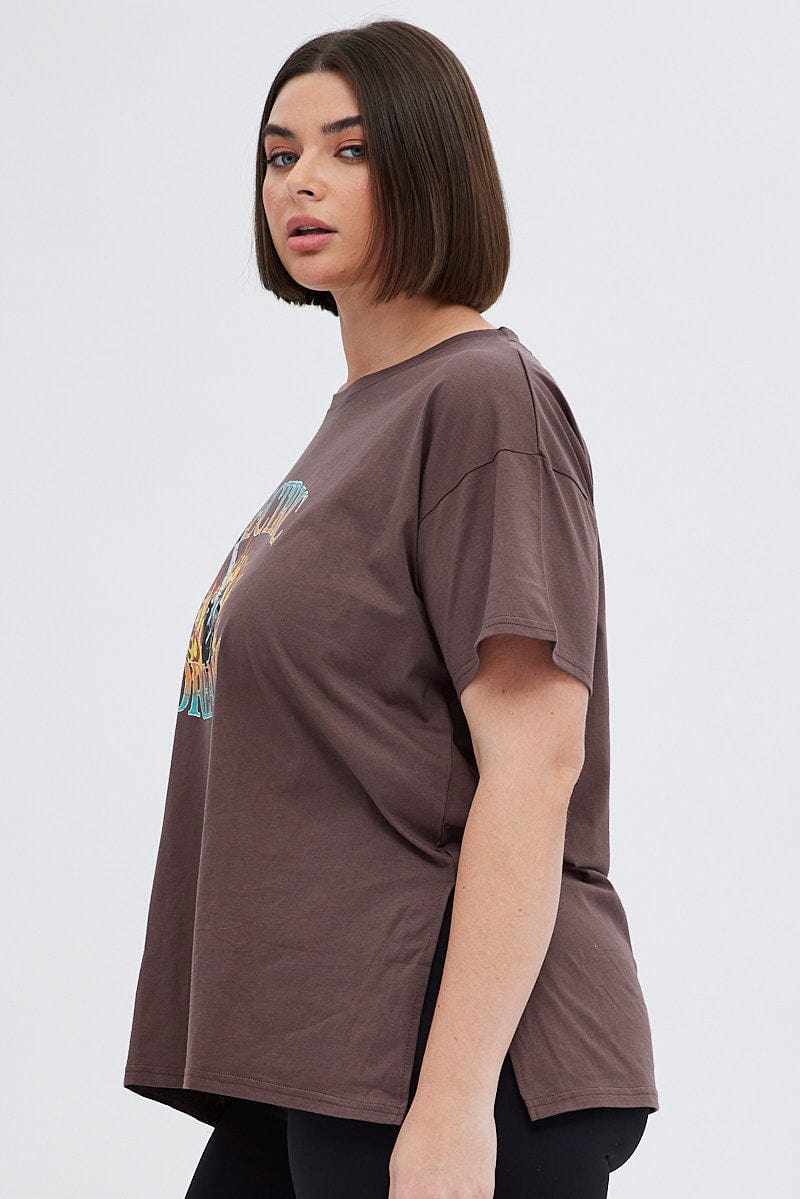 Brown Graphic T-Shirt Electric Dreams Print for YouandAll Fashion