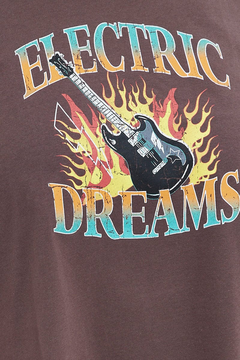 Brown Graphic T-Shirt Electric Dreams Print for YouandAll Fashion