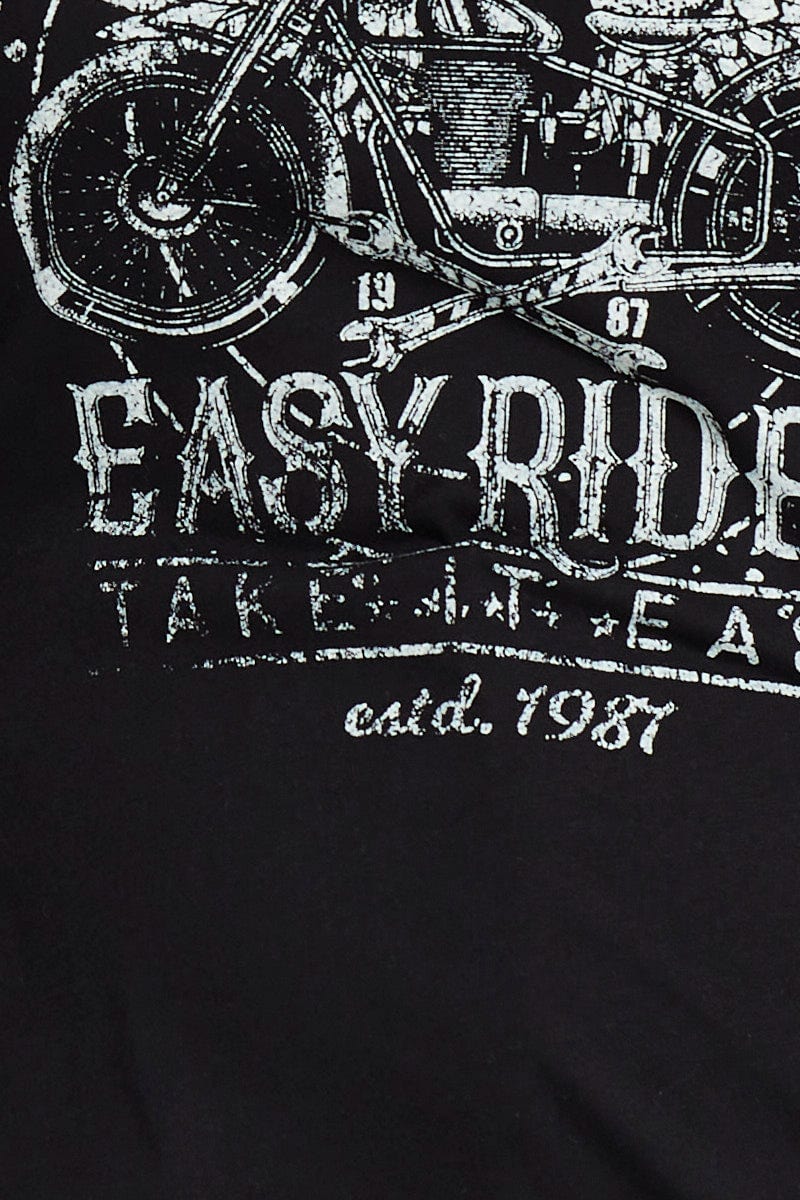 Black Graphic T-Shirt Easy Ride Short Sleeve Cotton For Women By You And All