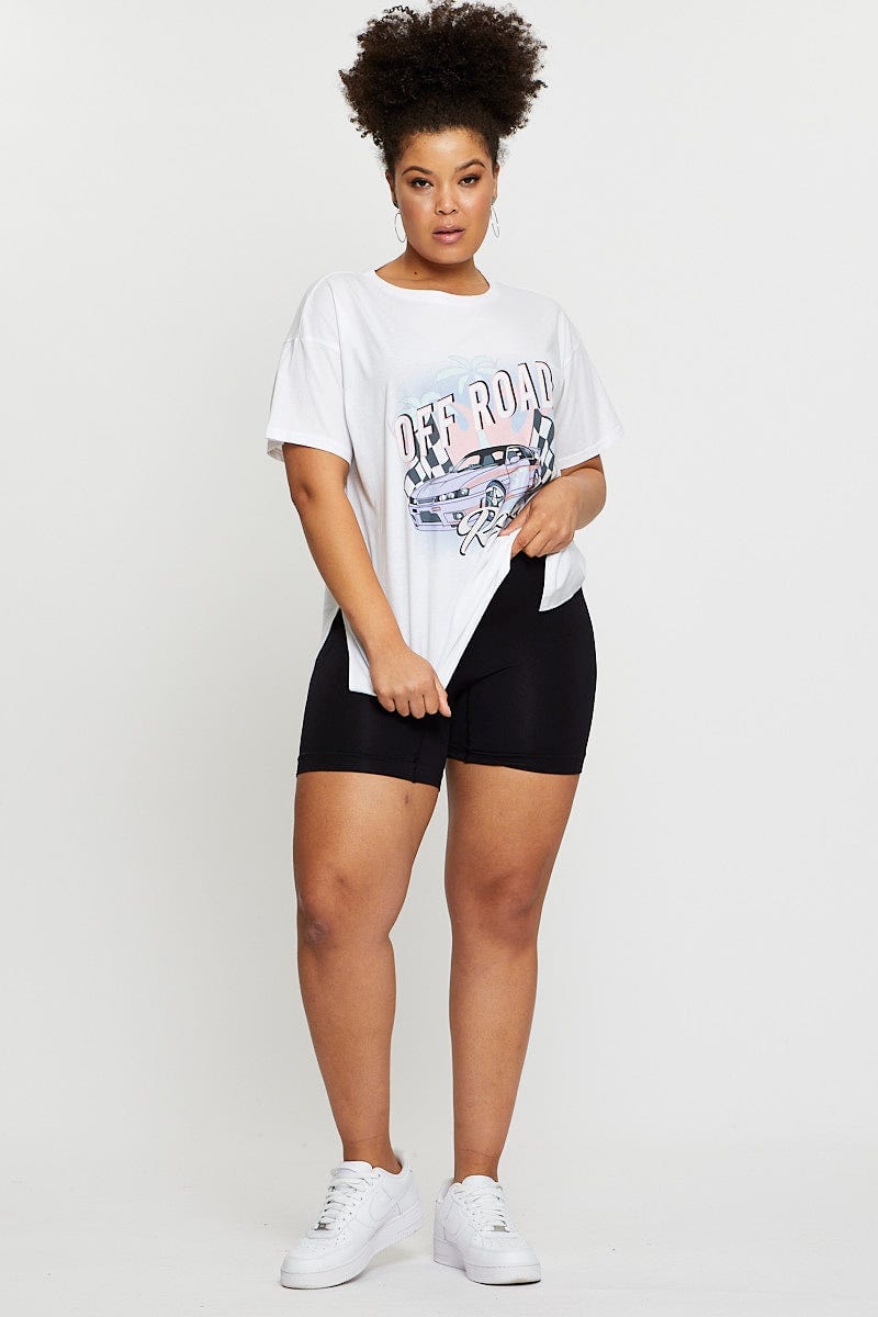 White Graphic T-Shirt Off Road Short Sleeve Cotton For Women By You And All