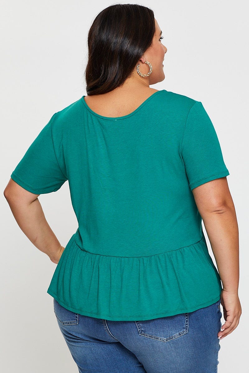 Green Front Top V-Neck Short Sleeve Jersey Tie for Women by You and All