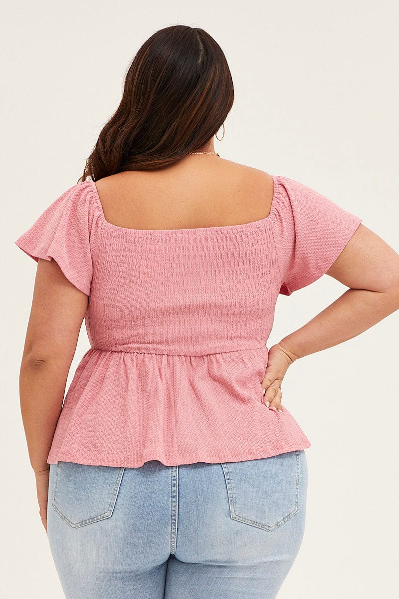 Pink Short Sleeve Jersey Shirred Bust Top for Women by You + All