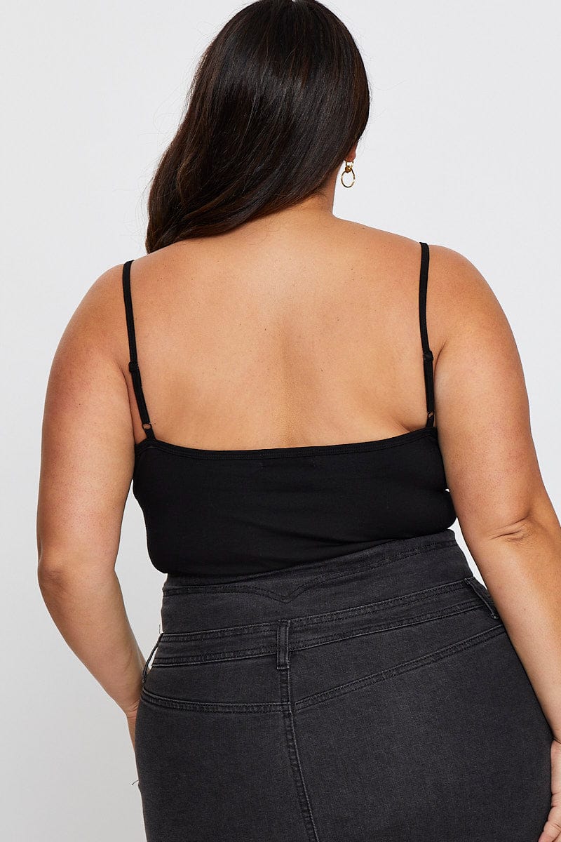 Black Cotton Bodysuit Sleeveless