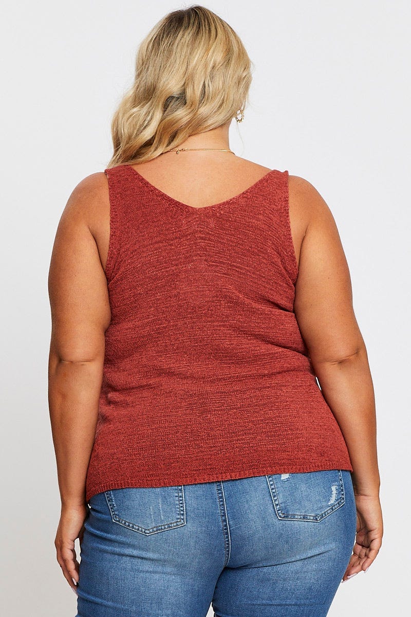 Rust Knit Top V-Neck Sleeveless for Women by You and All