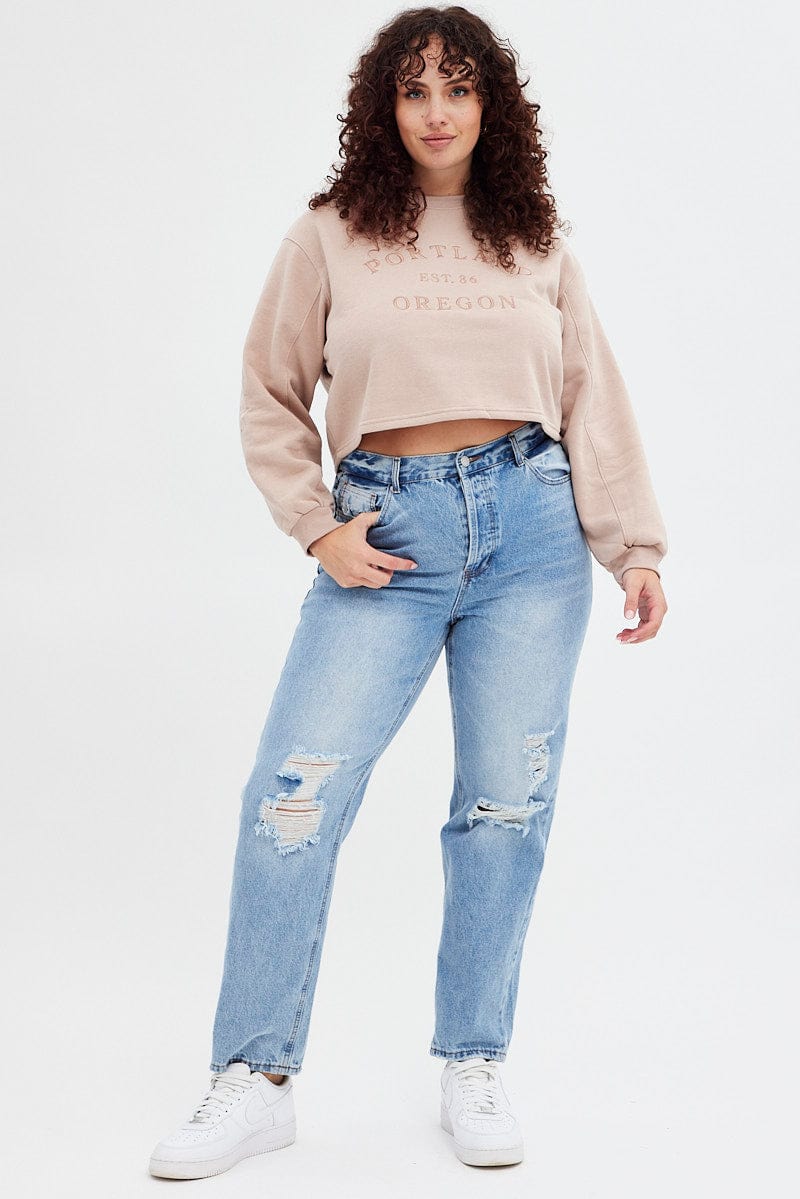 Pink Long Sleeve Portland Embroidered Semi Crop Sweater for YouandAll Fashion