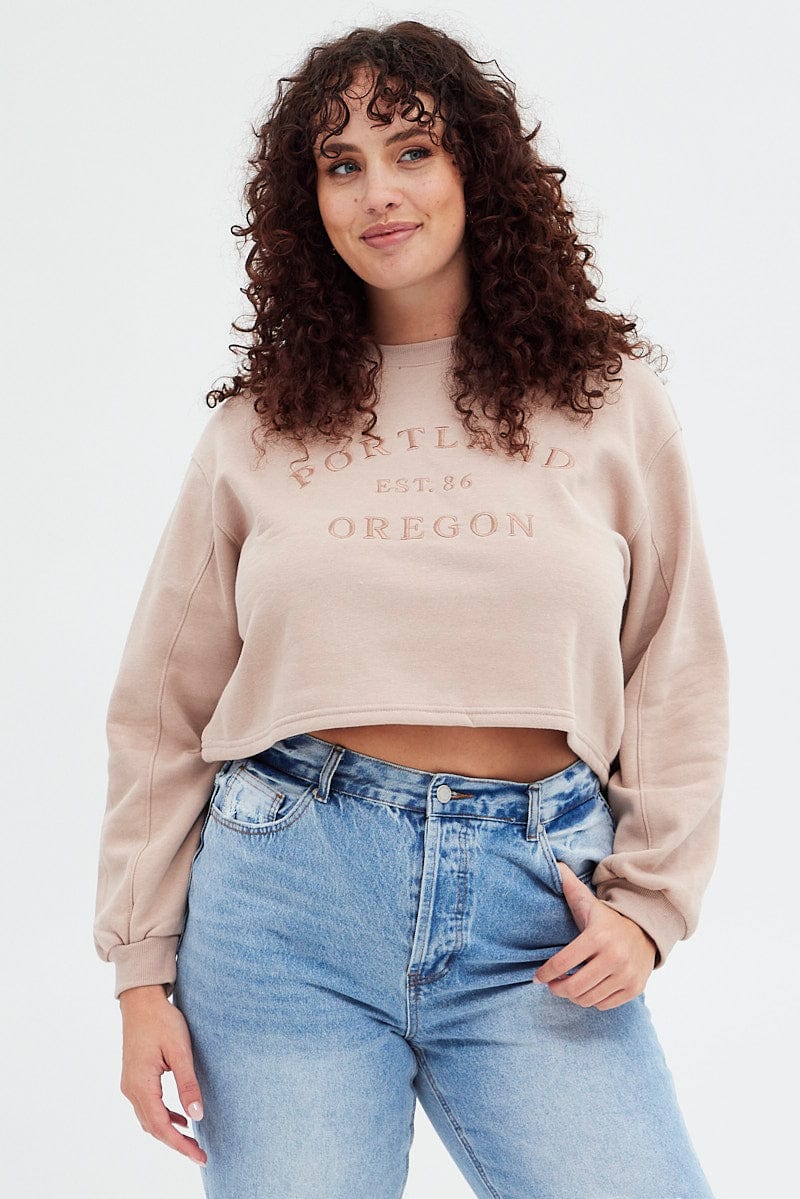Pink Long Sleeve Portland Embroidered Semi Crop Sweater for YouandAll Fashion