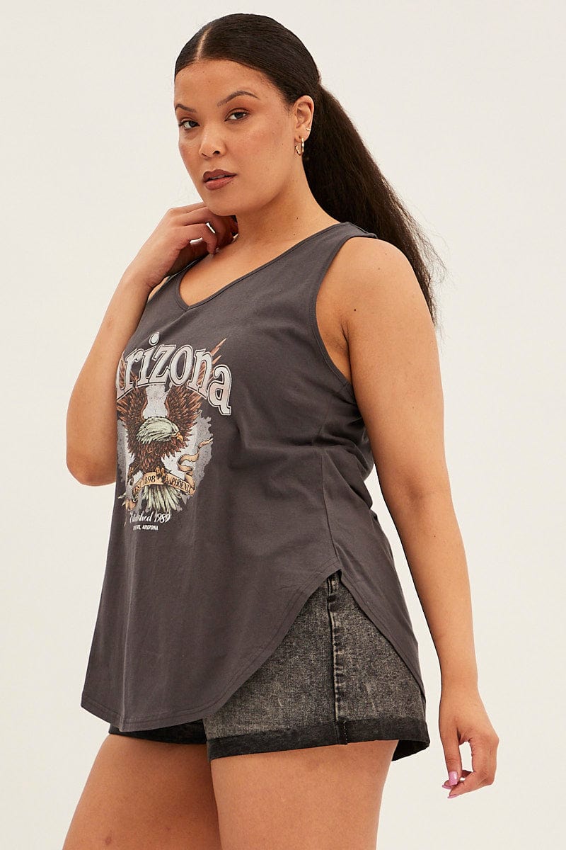 Grey Sleeveless Arizona Eagle Print Tank for YouandAll Fashion