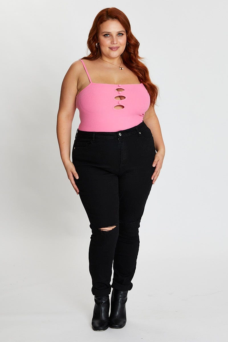 Pink Sleeveless Mini Keyhole Detail Bodysuit For Women By You And All