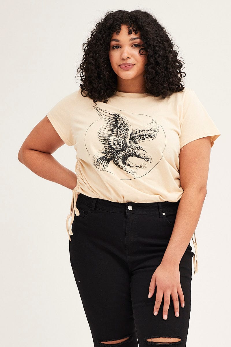 Nude Short Sleeve Eagle Drawstring T Shirt for Women by You + All