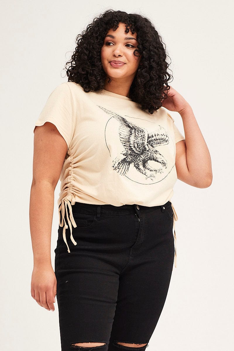 Nude Short Sleeve Eagle Drawstring T Shirt for Women by You + All