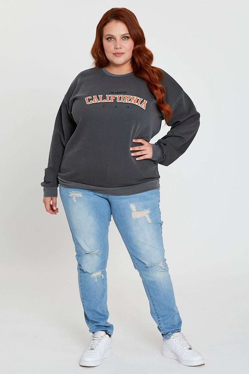 Grey Sleeve Sweatshirt California Crew Neck Long For Women By You And All